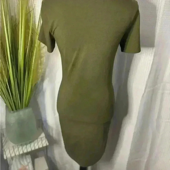 Theory Women’s P Small Knotted Tie Front Olive Green Above Knee T Shirt Dress - Picture 10 of 11